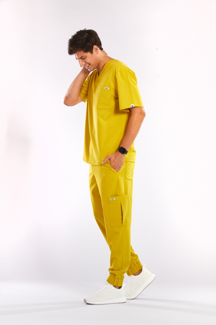 SPODNIE MEDYCZNE MĘSKIE MUSZTARDOWE - Pardon my...