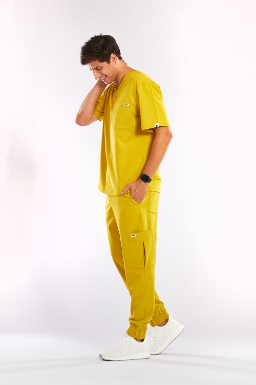 SPODNIE MEDYCZNE MĘSKIE MUSZTARDOWE - Pardon my Dijon