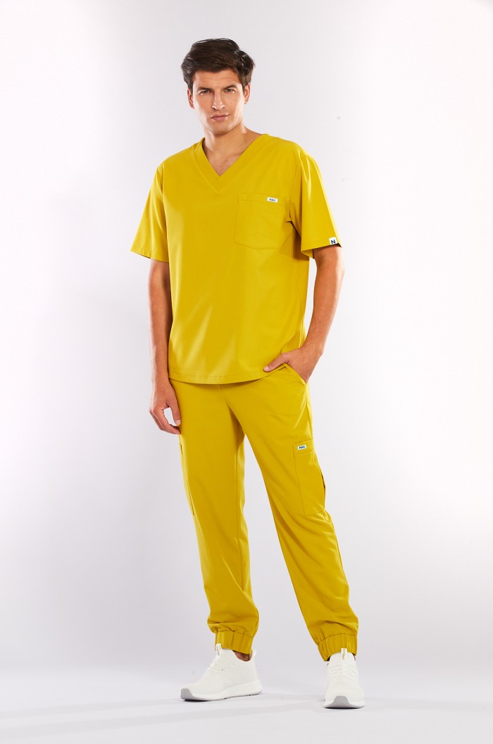 Bluza medyczna męska musztardowa - Pardon my Dijon