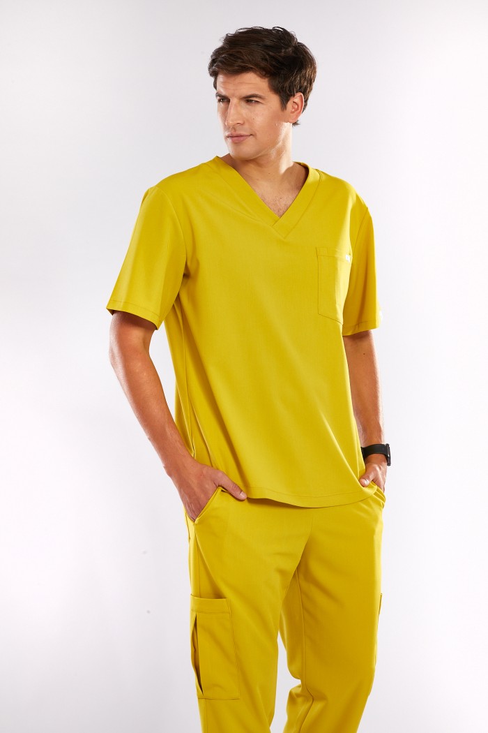 Bluza medyczna męska musztardowa - Pardon my Dijon