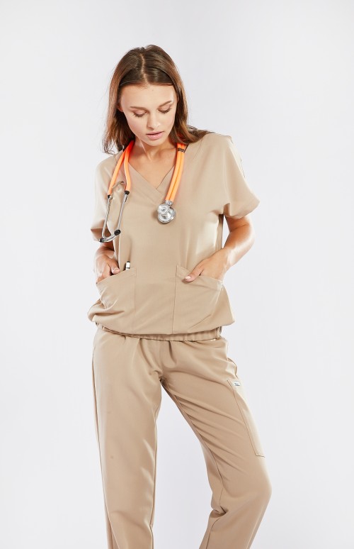 Bluza medyczna beżowa Vita – Caffe latte please!