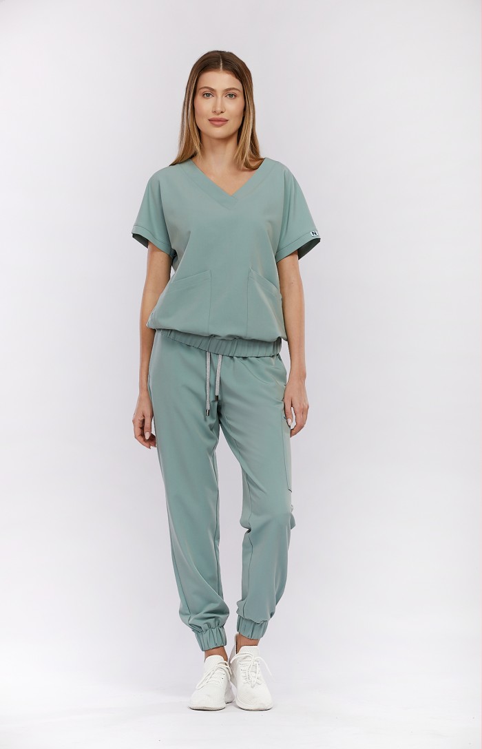 Spodnie medyczne damskie szałwiowe OSSA - Leaf...