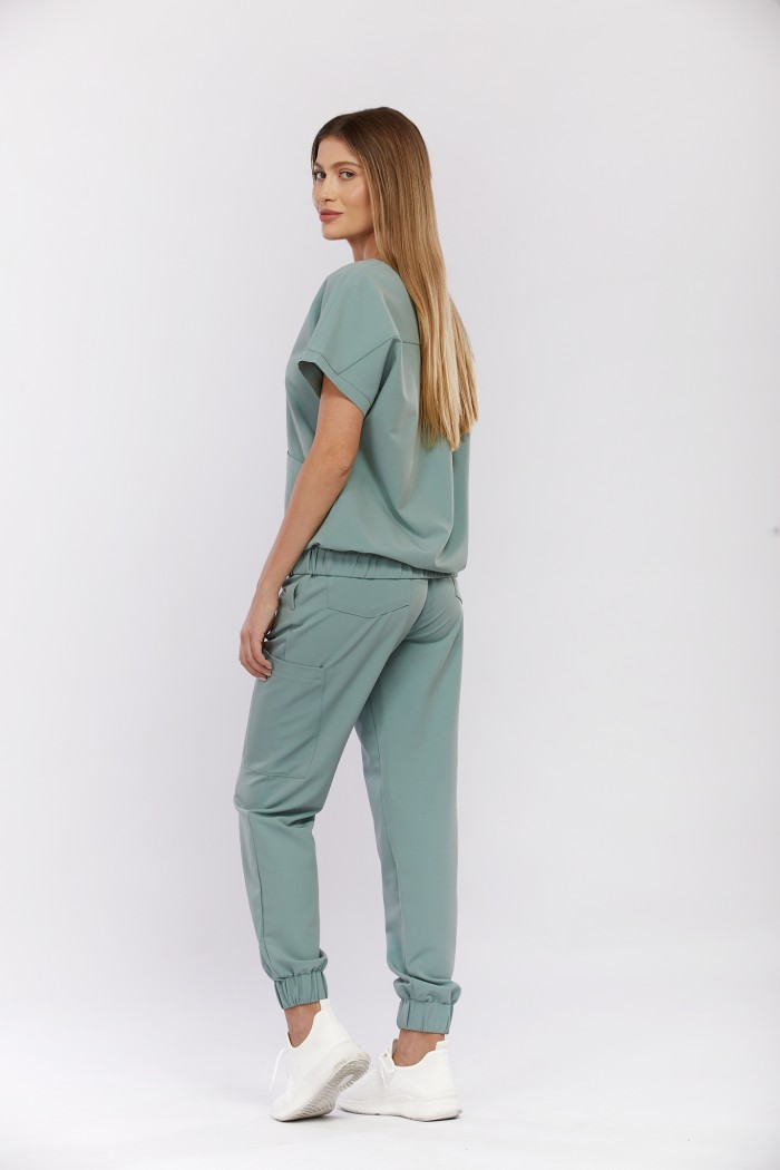 Spodnie medyczne damskie szałwiowe OSSA - Leaf...